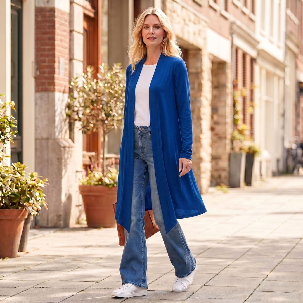 Knee Length Front Panel Draped Cardigan