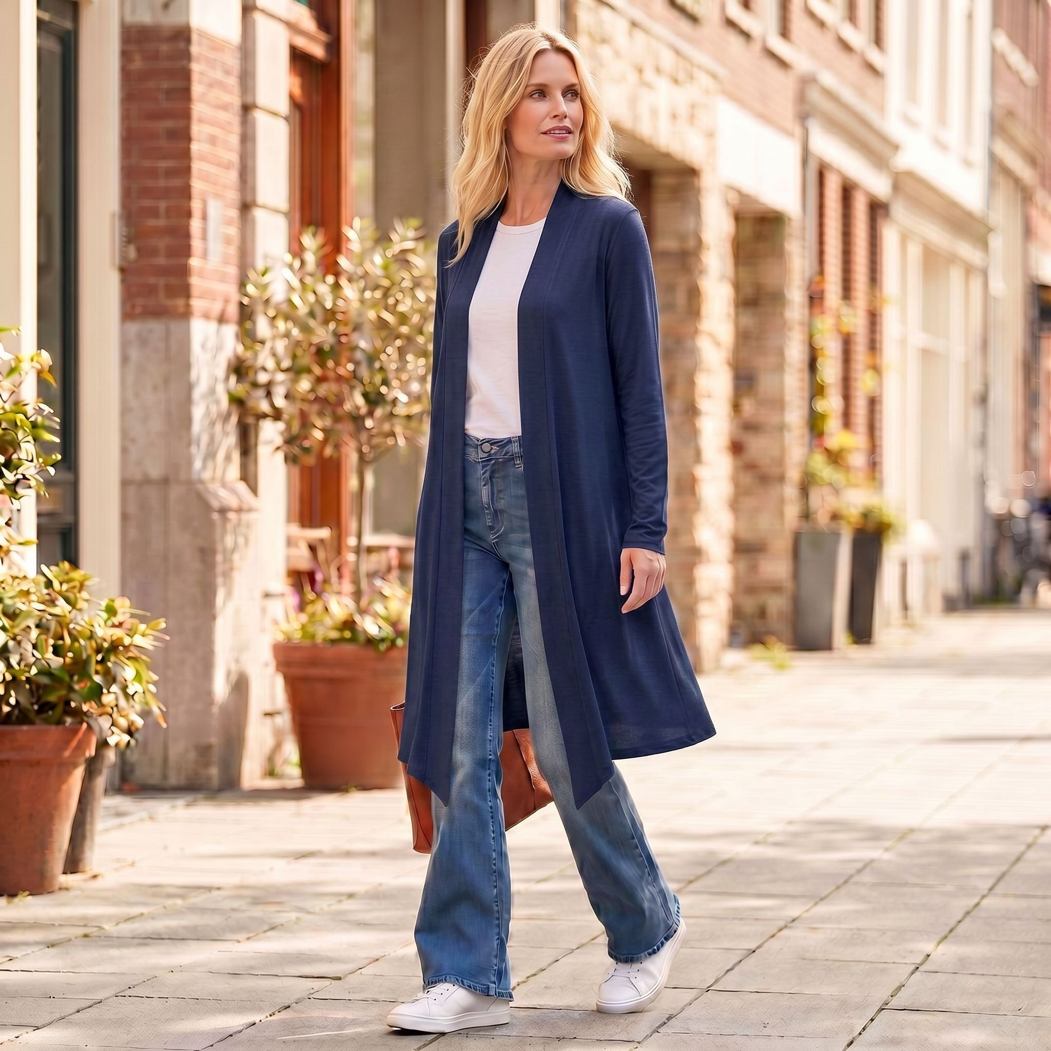 Knee Length Front Panel Draped Cardigan