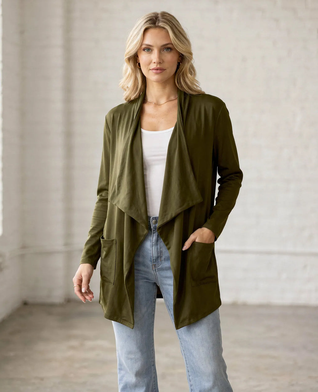 Open Front Waterfall Cardigan – Lightweight DTY Brushed